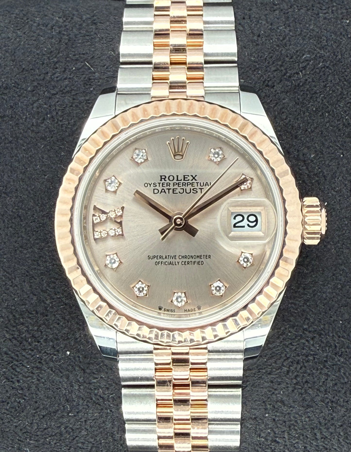 Rolex Datejust 28 Two Tone Everose Gold Pink Sundust Star Diamond Dial 279161 front