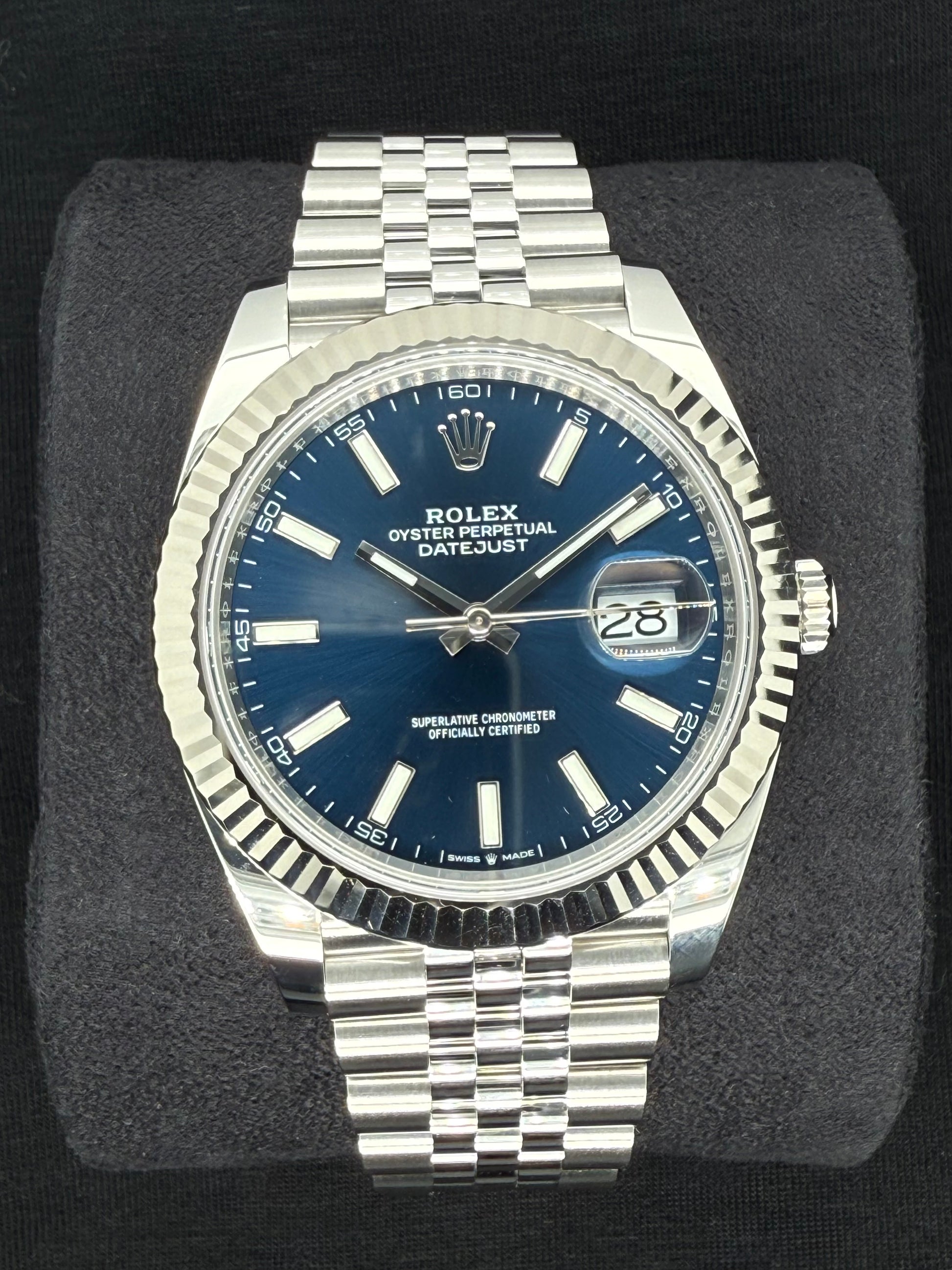 Rolex Datejust 41 Blue ‘Sticks’ Dial Fluted Bezel Jubilee Stainless Steel 126334