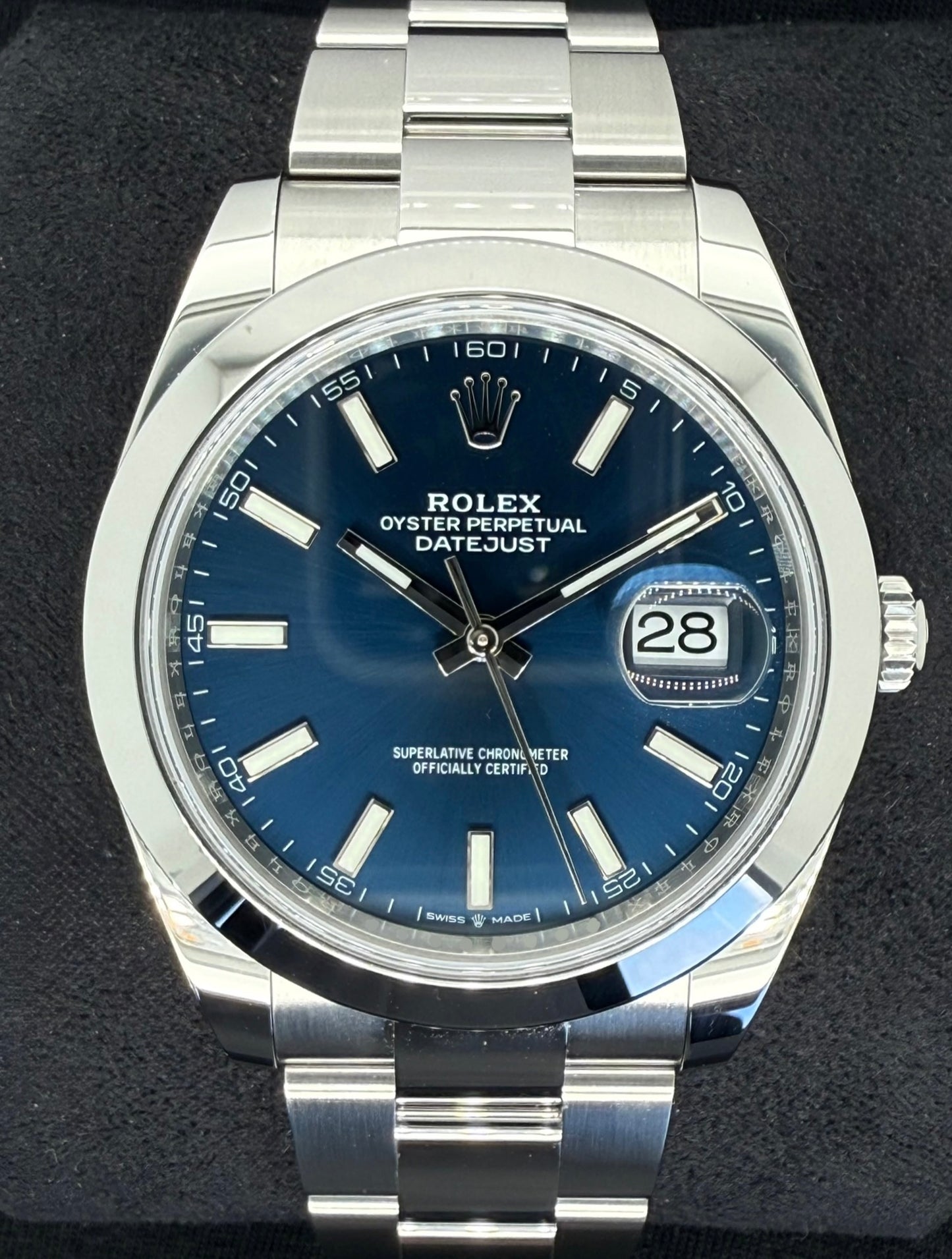 Rolex Datejust 41 Blue 'Sticks' Smooth Bezel Oystersteel 126300 Front