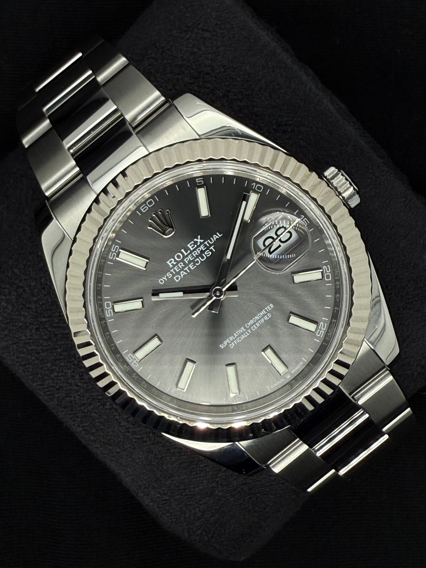 Rolex Datejust 41 Rhodium Grey Dial Fluted Steel 126334 left