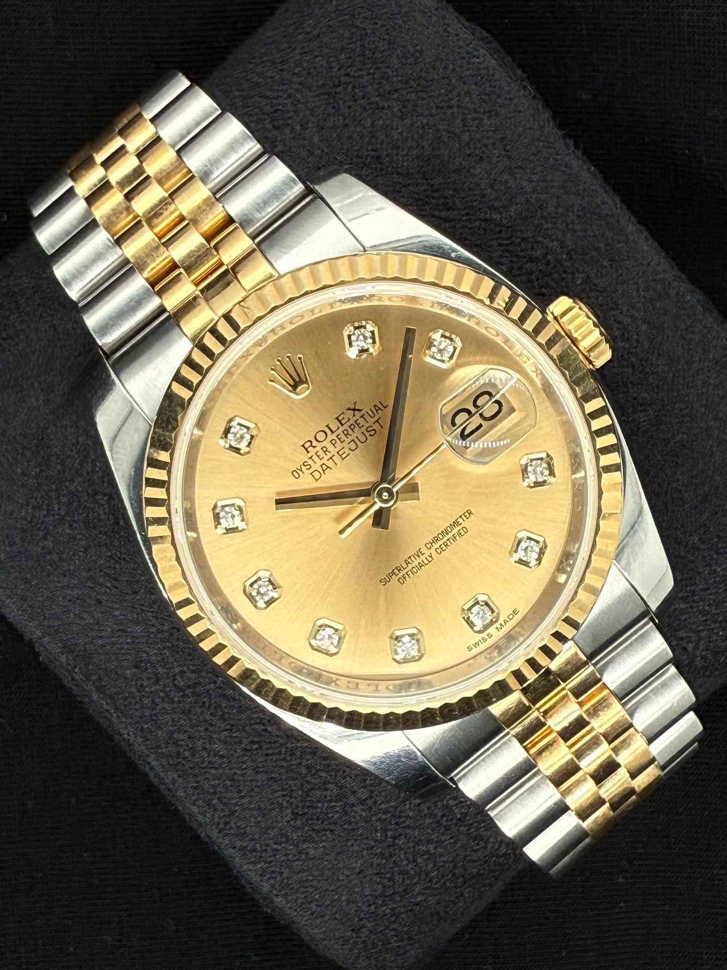 Rolex Datejust 36 Two-Tone Yellow Gold Champagne Diamond Dial 116233 left