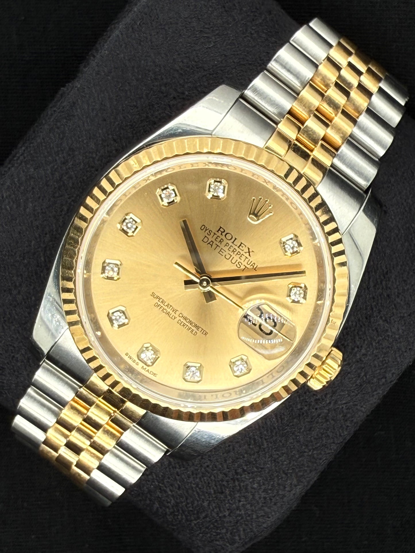 Rolex Datejust 36 Two-Tone Yellow Gold Champagne Diamond Dial 116233 right