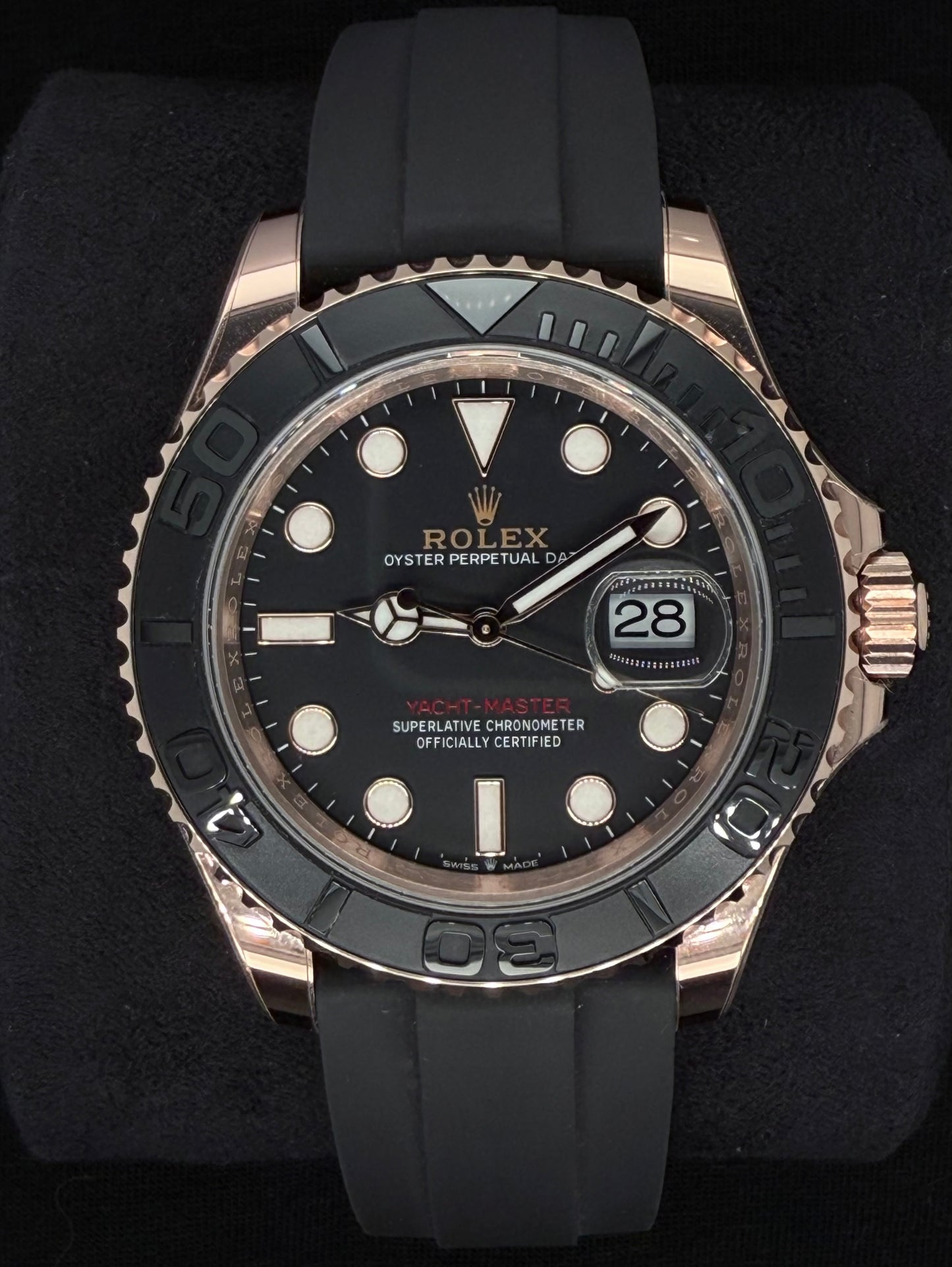 Rolex Yacht-Master 40 Black Dial Everose Gold Oysterflex 126655 Front