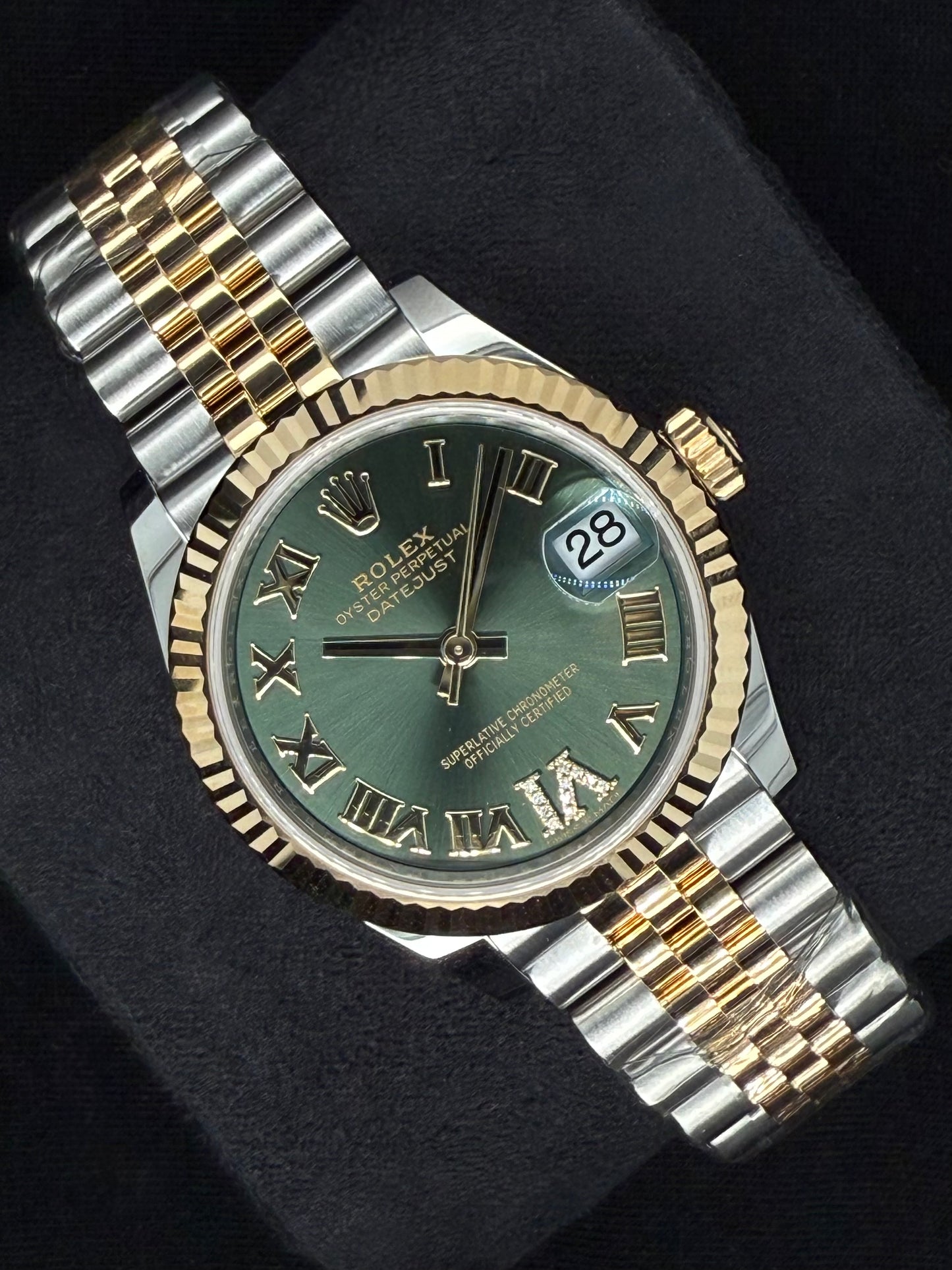 Rolex Datejust 31 Green Roman Diamond Dial Jubilee Two Tone 278273 left