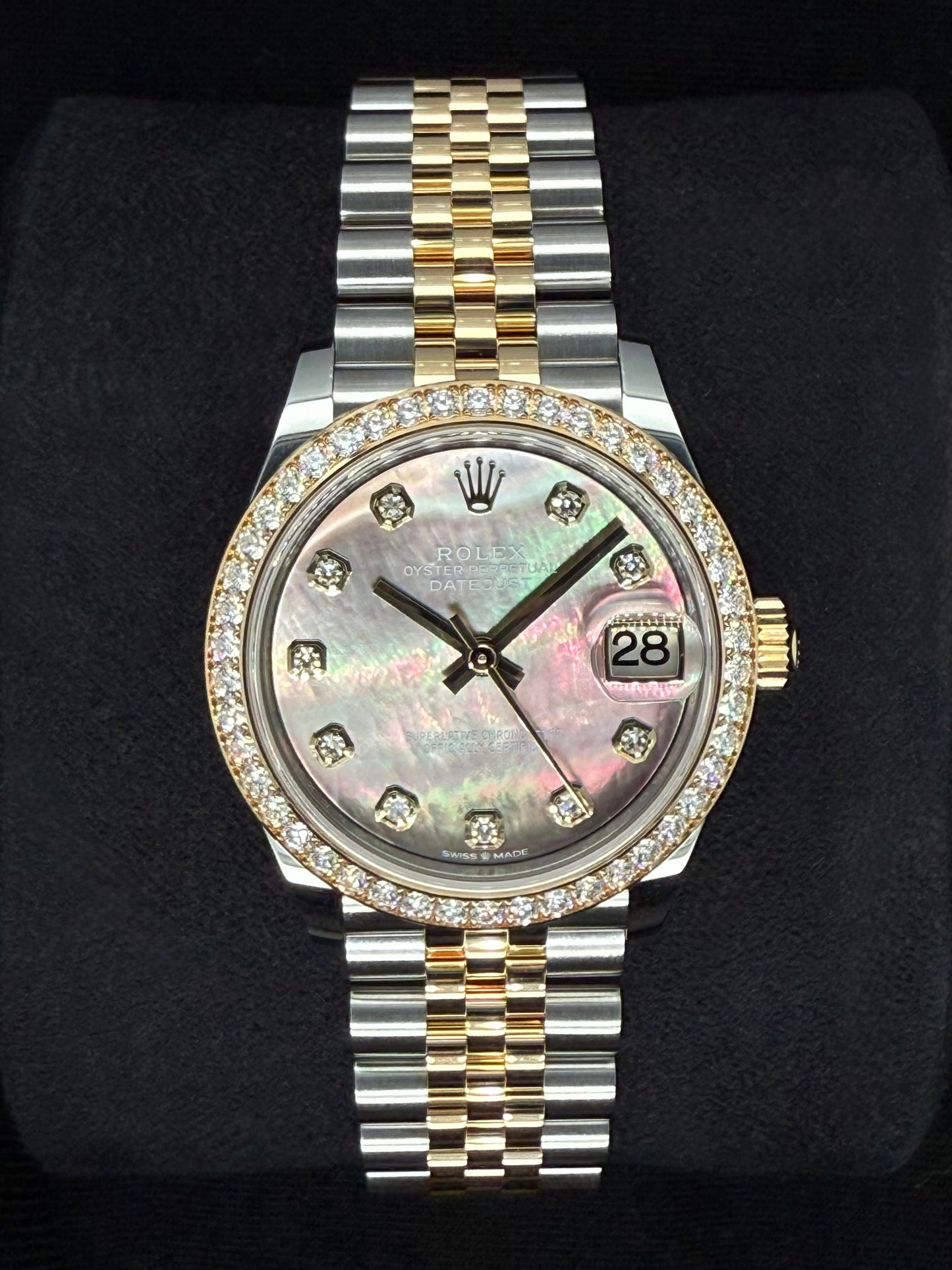 Rolex Datejust 31 "MOP" Black Mother of Pearl Dial with Factory-Set Diamond Bezel 278383RBR