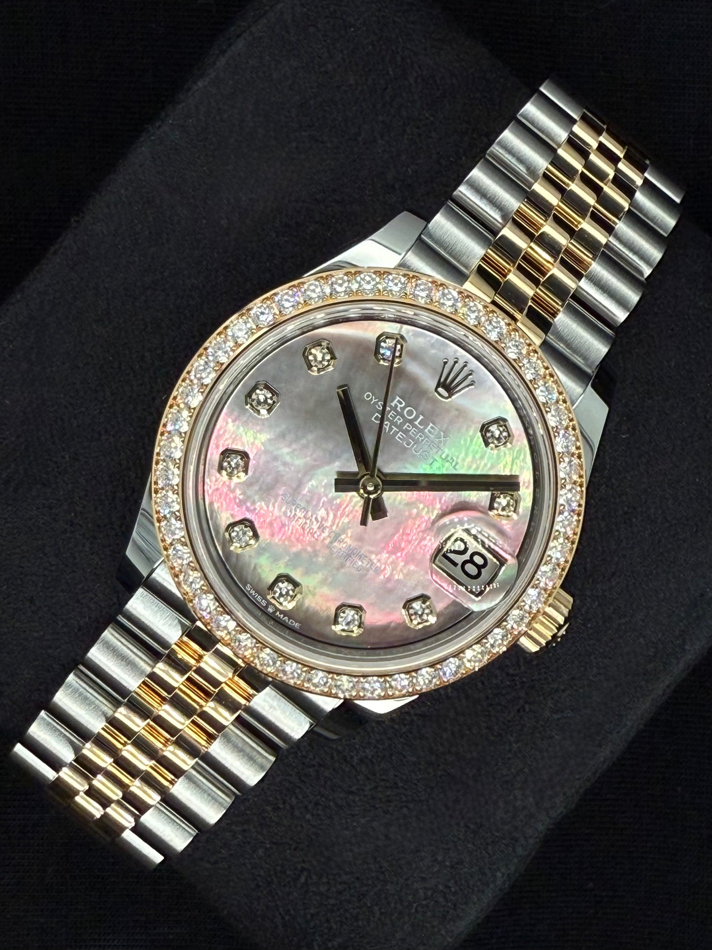 Rolex Datejust 31 "MOP" Black Mother of Pearl Dial with Factory-Set Diamond Bezel 278383RBR right