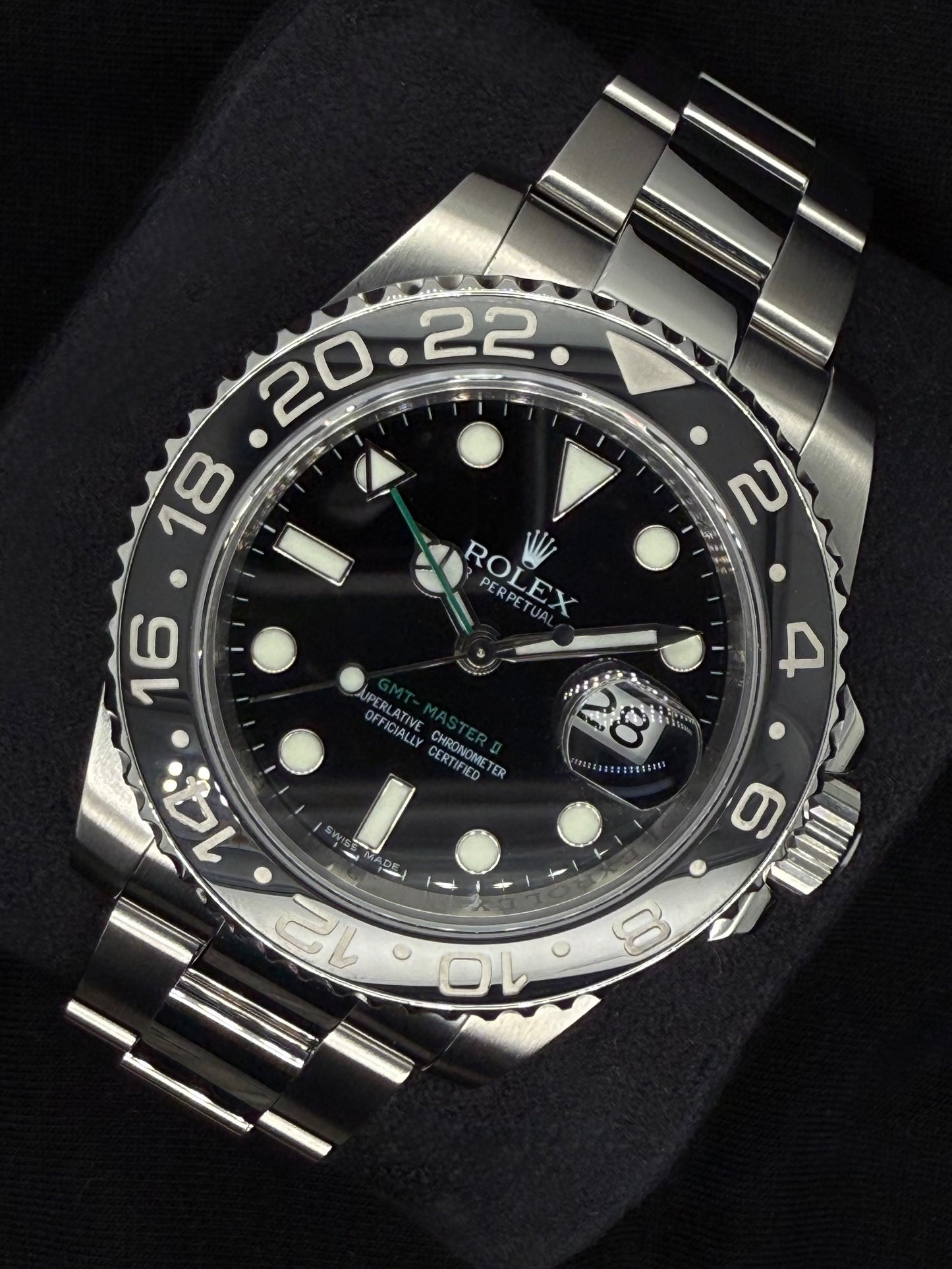 Rolex GMT-Master II Black Dial Green Arrow Hand 116710LN right