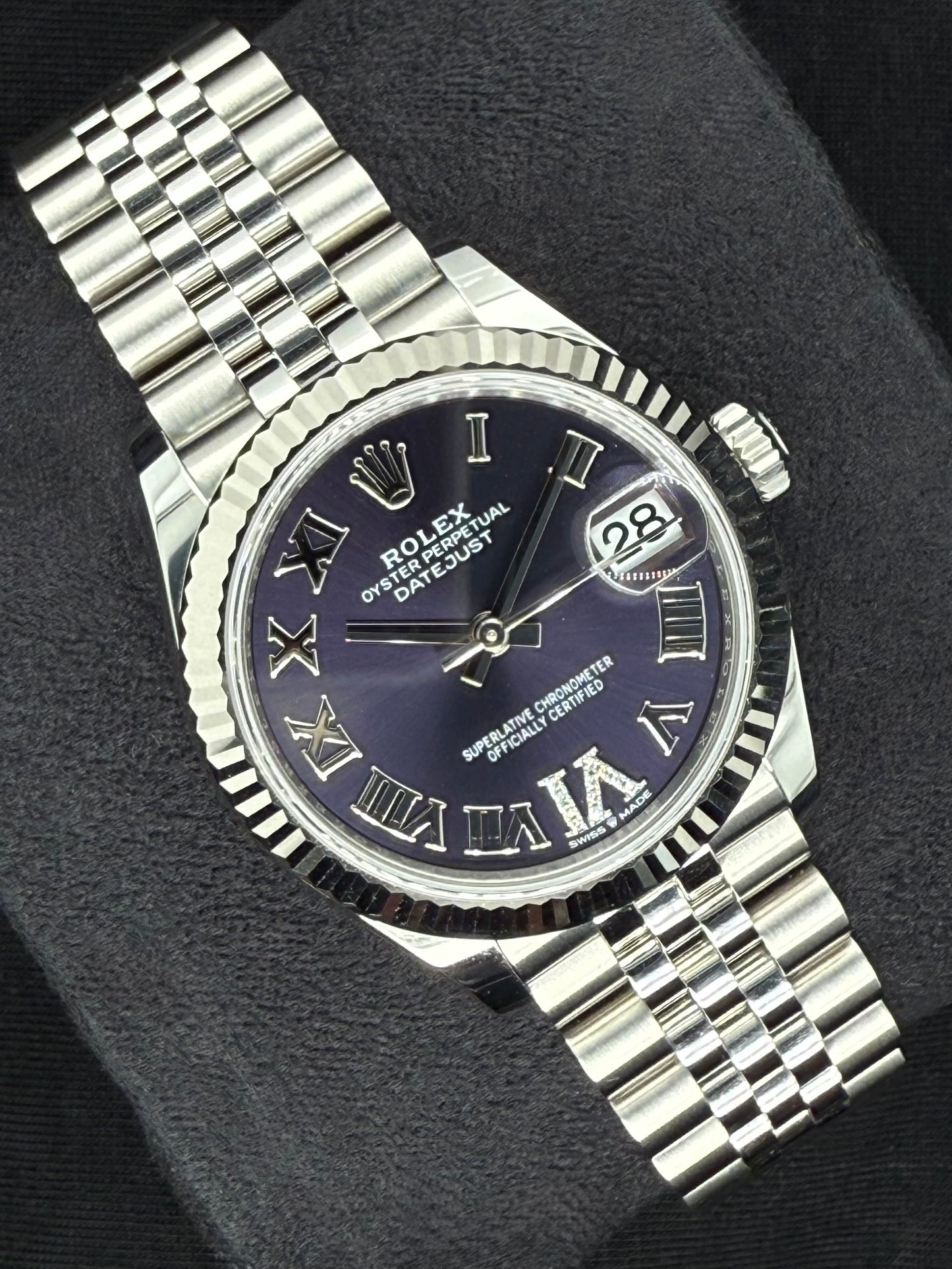 Rolex Datejust 31 Aubergine ‘Purple’ Roman Diamond Dial Jubilee 278274 left