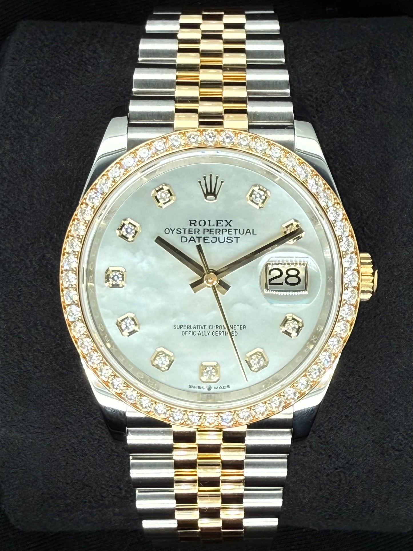 Rolex Datejust 36 Two-Tone Yellow Gold Mother of Pearl ‘MOP’ Diamond Dial with Factory-Set Diamond Bezel 126283RBR