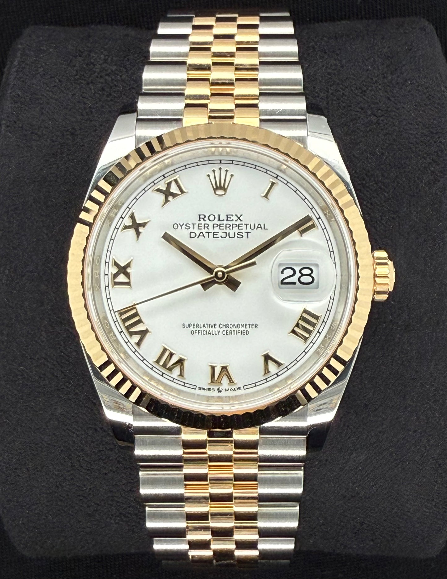 Rolex Datejust 36 Two-Tone Yellow Gold White Roman Dial 126233