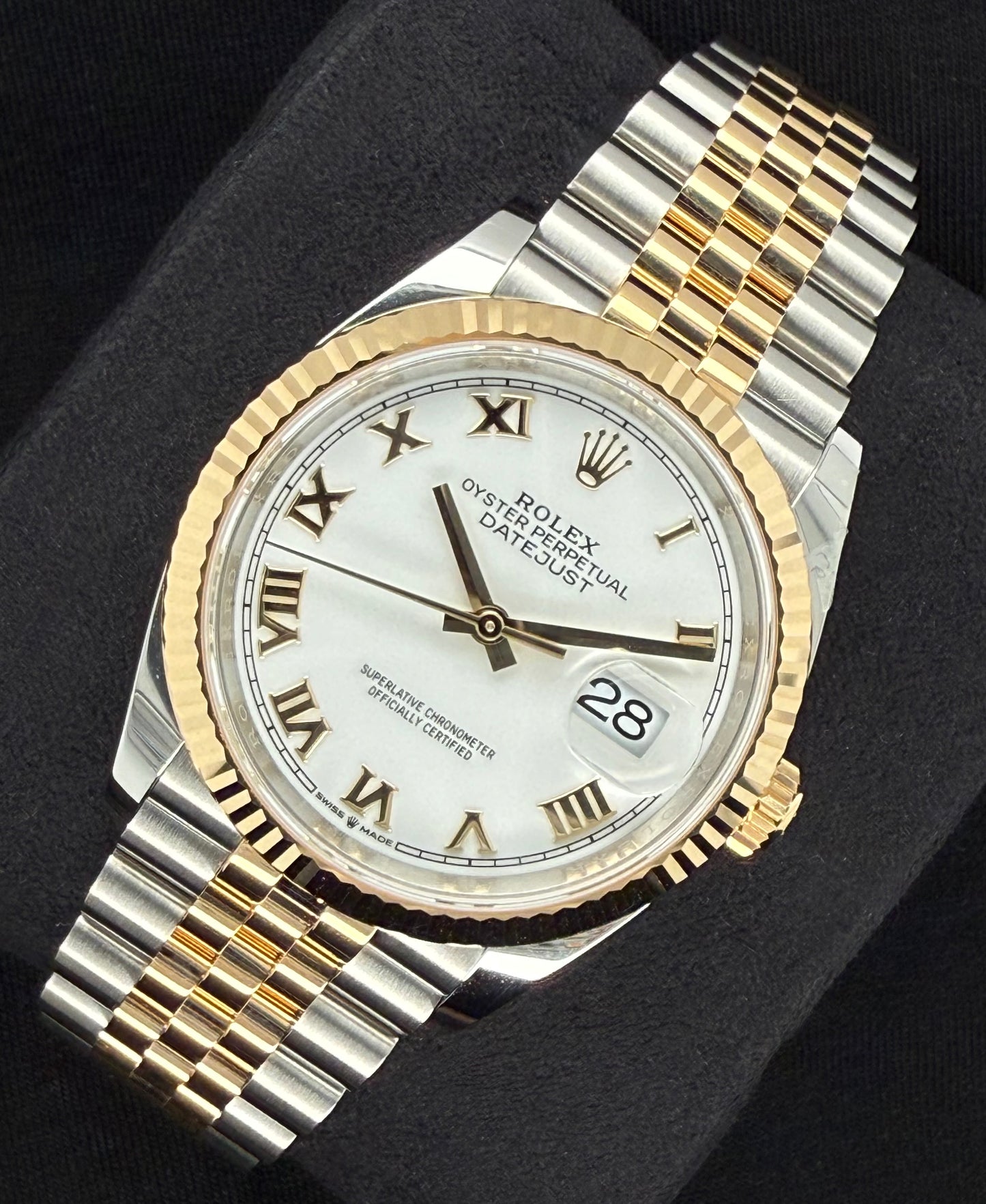 Rolex Datejust 36 Two-Tone Yellow Gold White Roman Dial 126233 Right