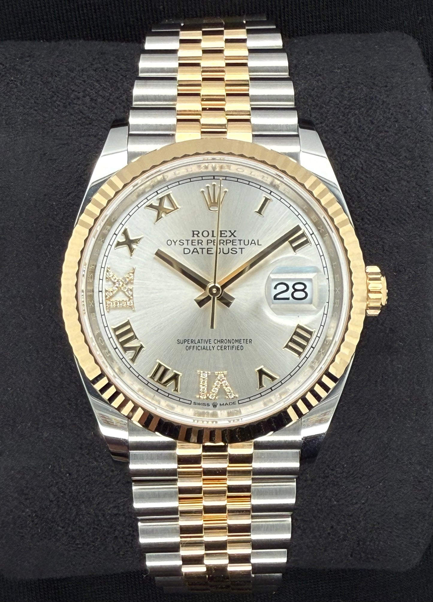 Rolex Datejust 36 Two-Tone Yellow Gold Silver Roman Diamond Dial 126233