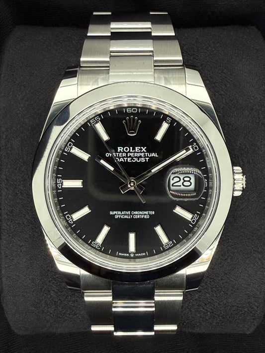 Rolex Datejust 41 Black 'Sticks' Oystersteel Smooth 126300 | 2023 | 41mm