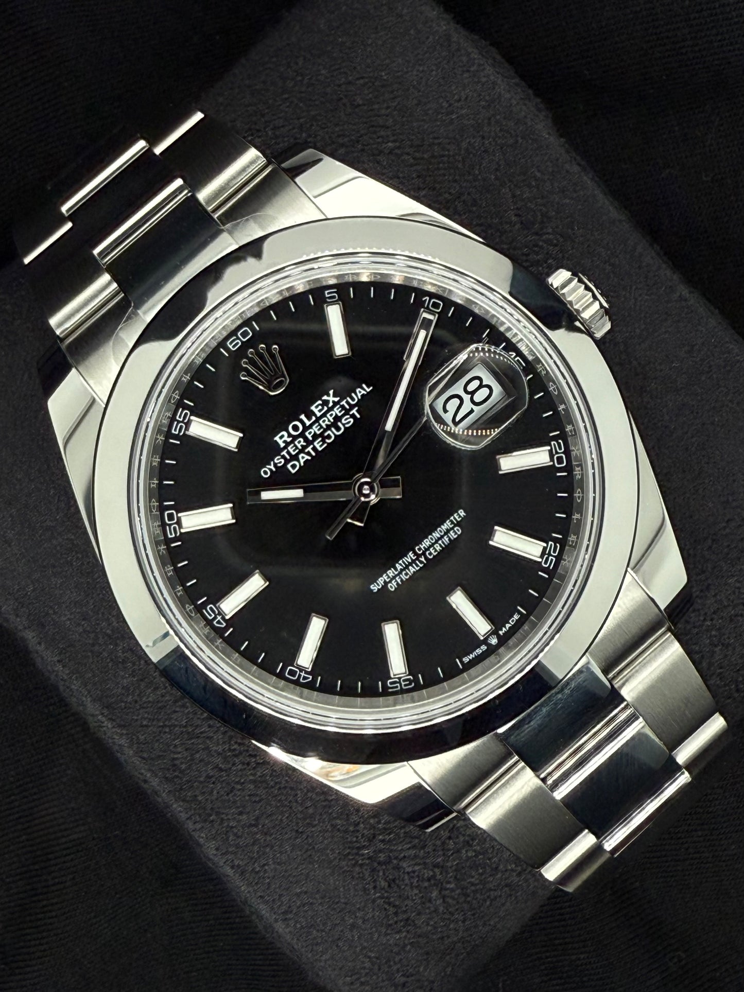 Rolex Datejust 41 Black 'Sticks' Oystersteel Smooth 126300 | 2025 | 41mm