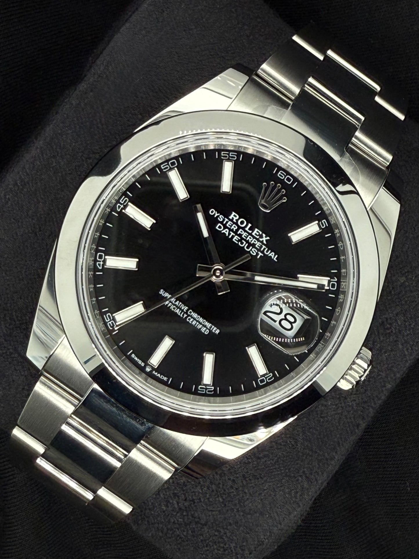 Rolex Datejust 41 Black 'Sticks' Oystersteel Smooth 126300 | 2025 | 41mm