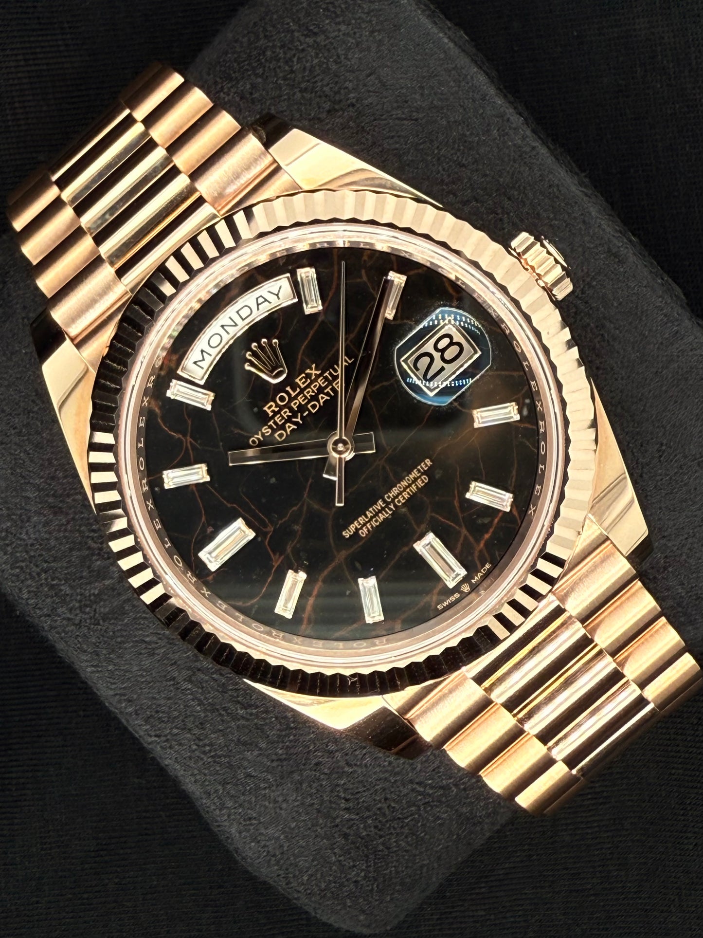 Rolex Day-Date 40 Everose Gold Watch Eisenkiesel Diamond Baguette Dial 228235 | 2022 | 40mm