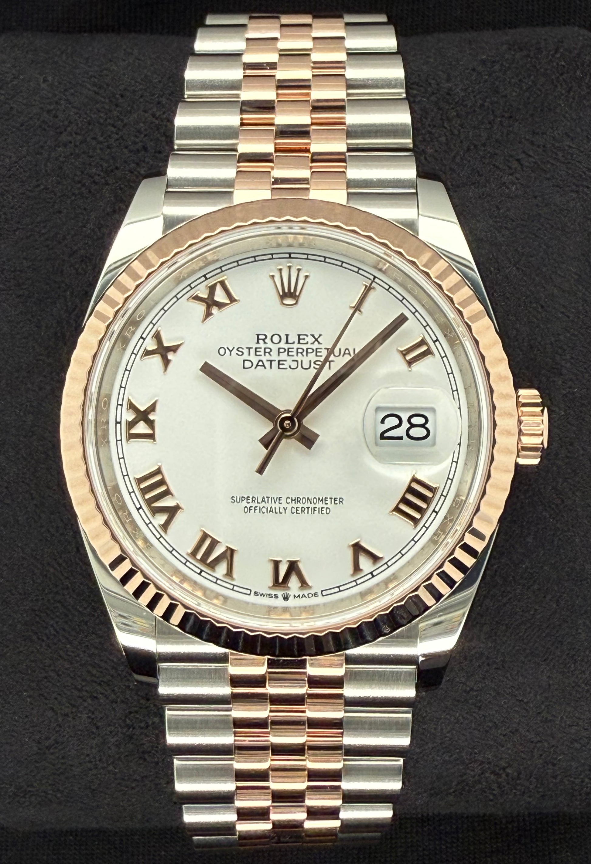 Rolex Datejust 36 Two Tone Rose Gold White Roman Dial 126231