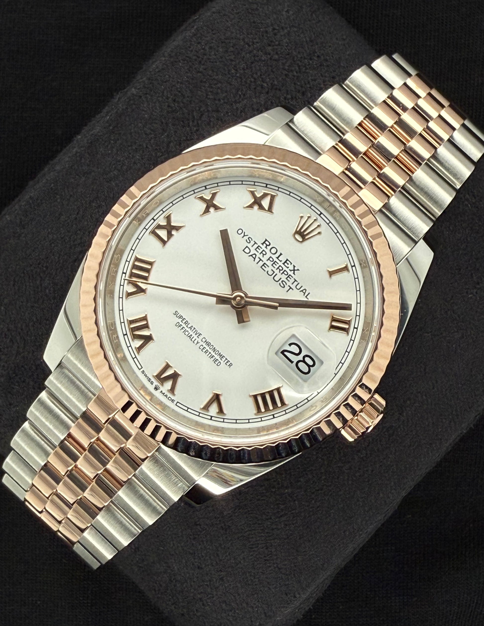 Rolex Datejust 36 Two Tone Rose Gold White Roman Dial 126231 right