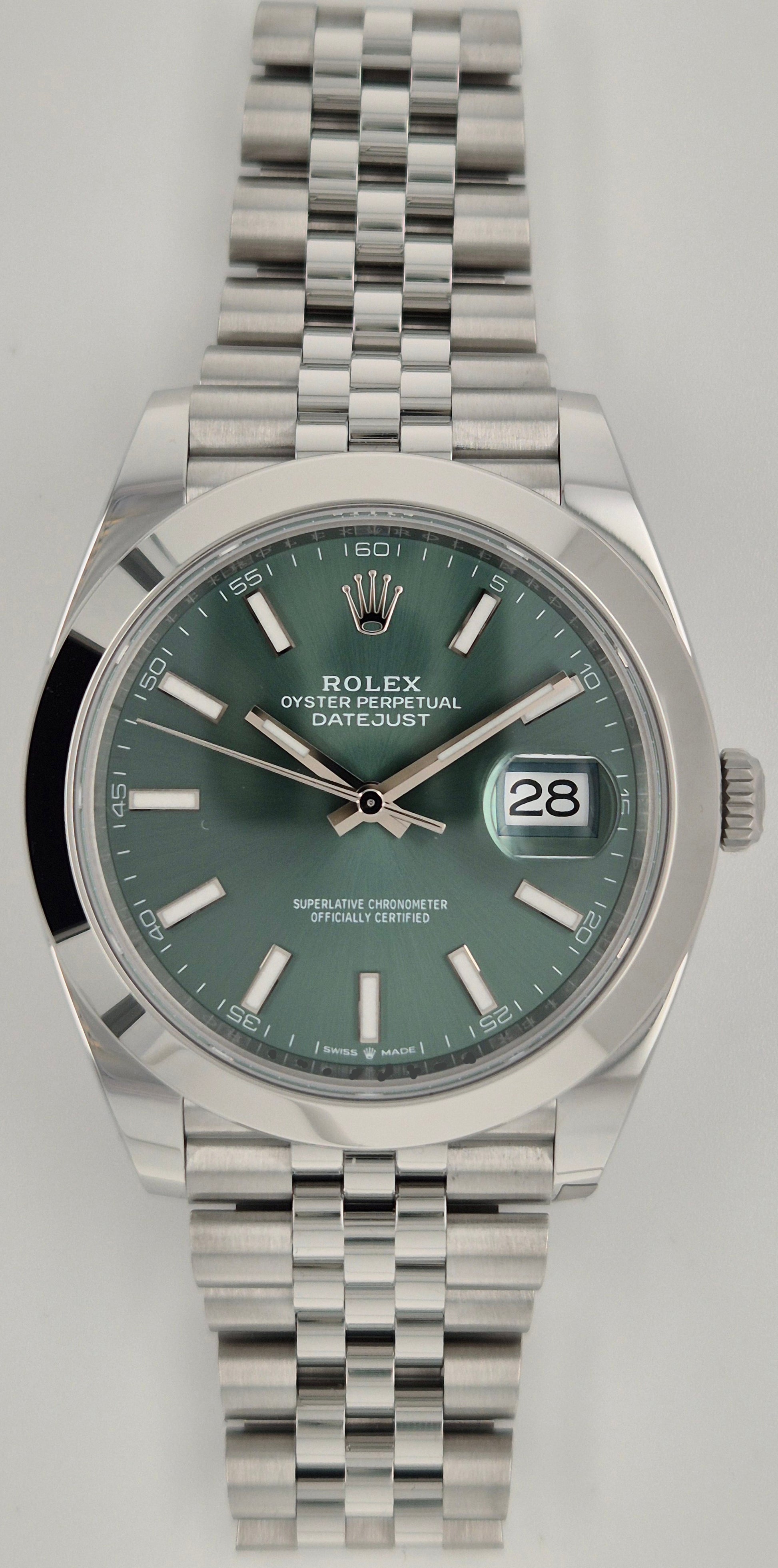 Rolex Datejust 41 Mint Green Dial Smooth Bezel Jubilee Stainless