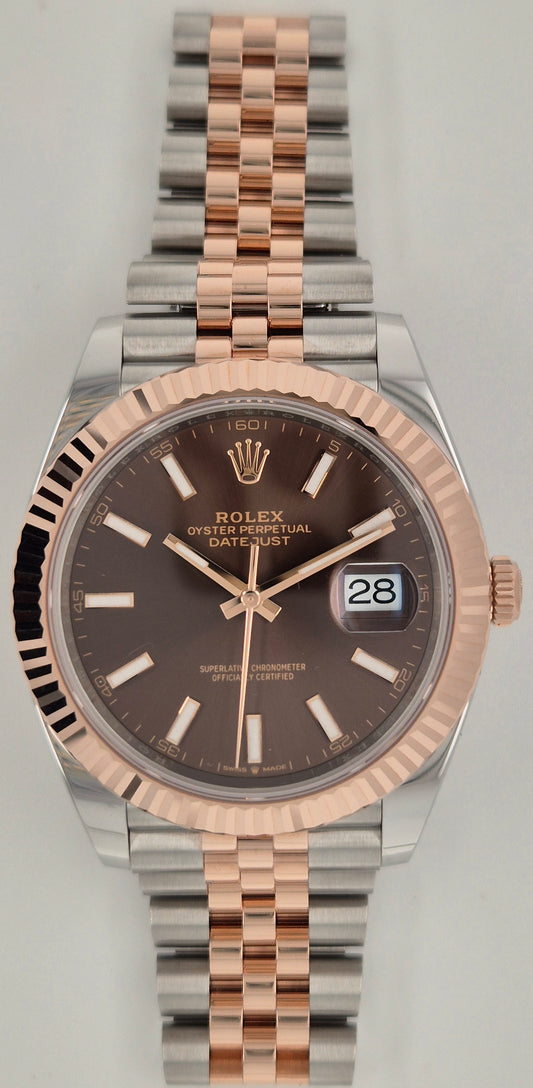 Rolex Datejust 41 Chocolate Jubilee 18k Two Tone Rose Gold Steel 126331 front