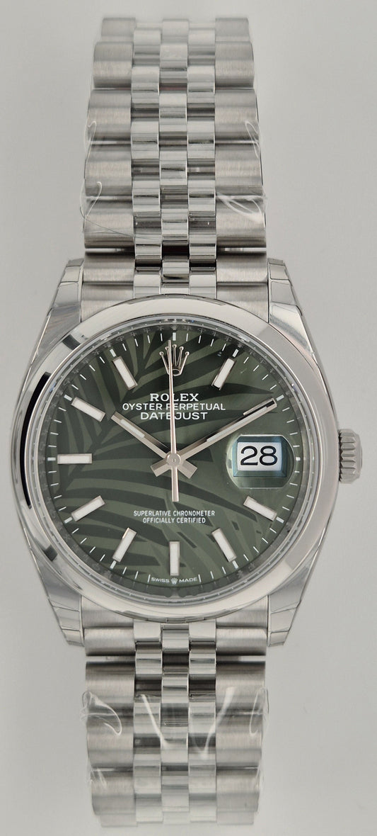 Rolex Datejust 36 Green Palm Motif Dial Jubilee 126200 front