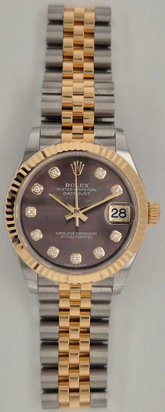 Rolex Datejust 31 Black "MOP" Mother of Pearl Diamond Set Dial Jubilee Two Tone 278273 front