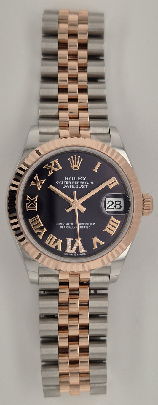 Rolex Datejust 31 Purple Diamond Set VI Jubilee Two Tone Rose Gold Steel 278271  front