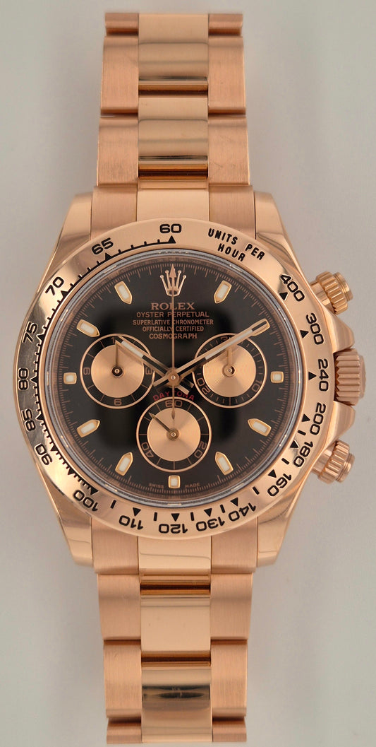 Rolex Daytona Cosmograph Black Dial Rose Gold 116505 front