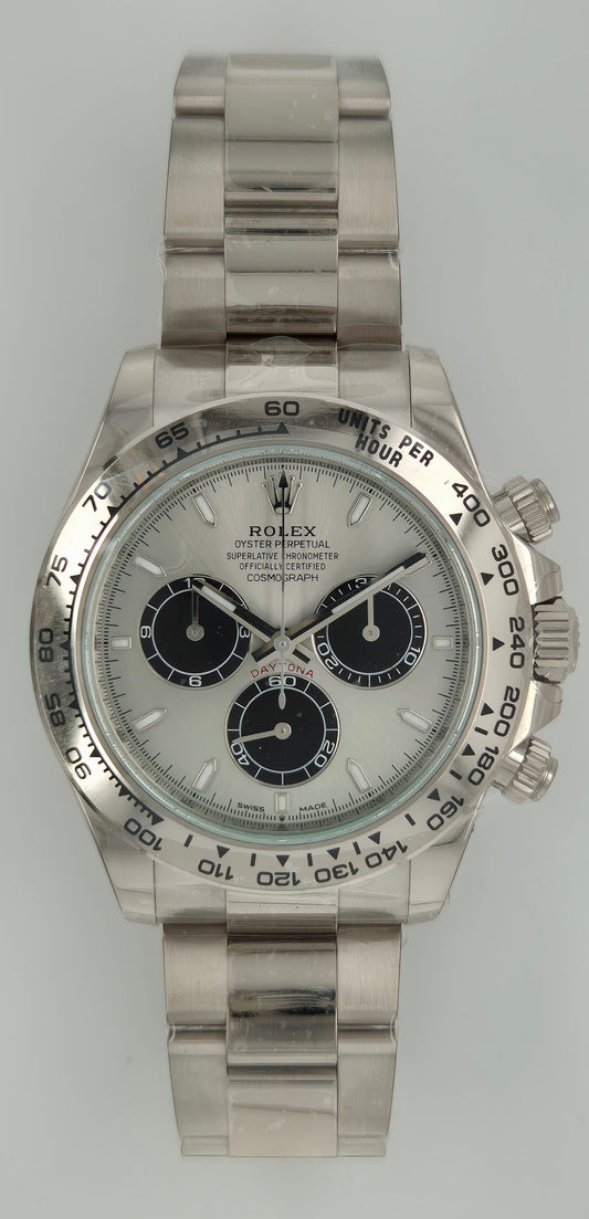 Rolex Daytona Ghost Cosmograph White Gold Silver And Black Index Dial Oyster 126509 front