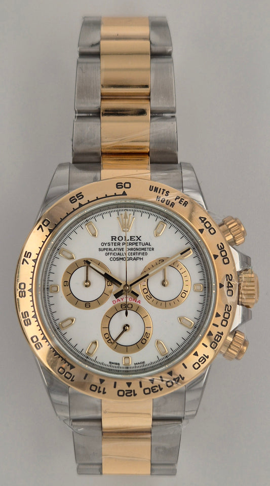 Rolex Daytona Cosmograph Two Tone Yellow Gold White Dial 116503 front