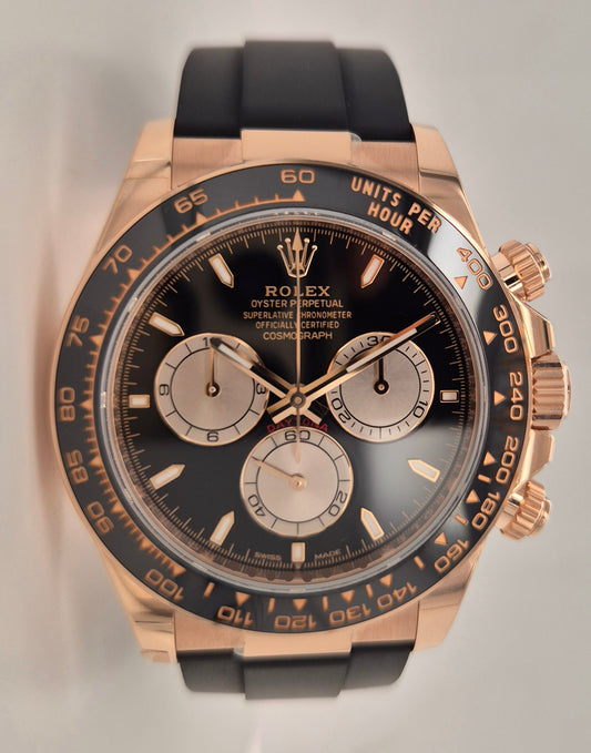 Rolex Daytona Rose Gold Oyster Flex Black Dial 126515LN front