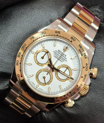 Rolex Cosmograph Daytona Two Tone White with Gold Index Dial 126503 front right