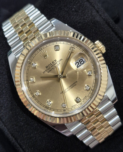 Rolex Datejust 41 Two Tone Yellow Gold Champagne Diamond Dial 126333 front left