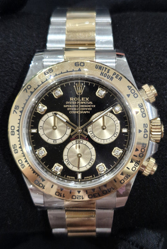Rolex Daytona Two Tone Yellow Gold Black Diamond Dial 126503 front