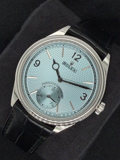 Rolex 1908 Ice Blue Dial Platinum Leather Strap 52506 | 2026 | 39mm