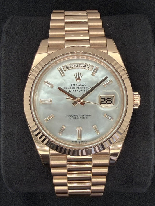 Rolex Day-Date 40 Everose Gold Mother of Pearl ‘MOP’ Baguette Diamond Dial 228235 | 2025 | 40mm
