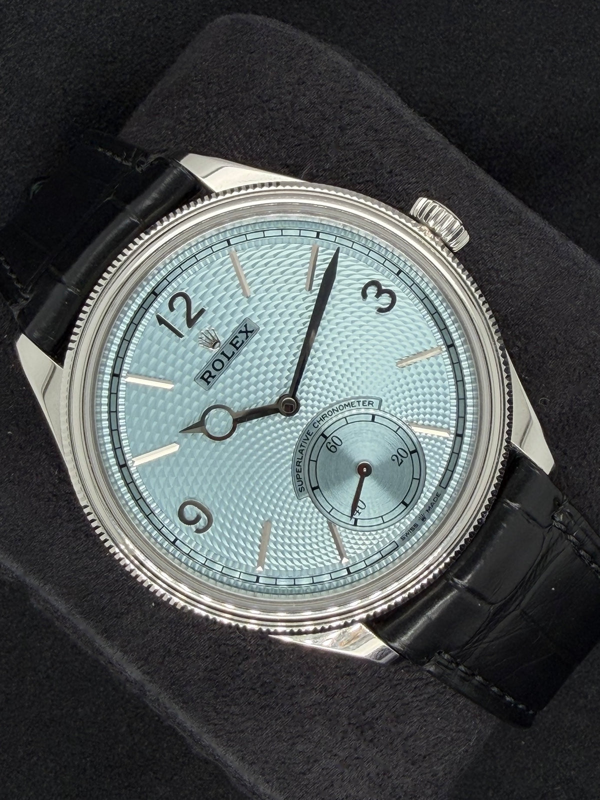 Rolex 1908 Ice Blue Dial Platinum Leather Strap 52506 | 2026 | 39mm