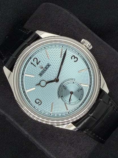 Rolex 1908 Ice Blue Dial Platinum Leather Strap 52506 | 2026 | 39mm