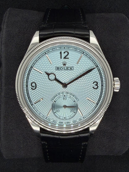 Rolex 1908 Ice Blue Dial Platinum Leather Strap 52506 | 2026 | 39mm