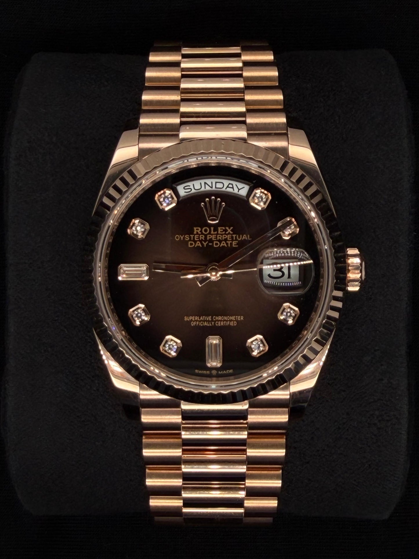 Rolex Day-Date 36 Brown Ombré Diamond Everose Gold 128235 | 2022 | 36mm
