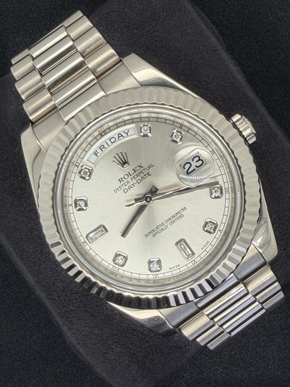 Rolex Day-Date II Silver Diamond Dial White Gold 218239 | 2012 | 41mm
