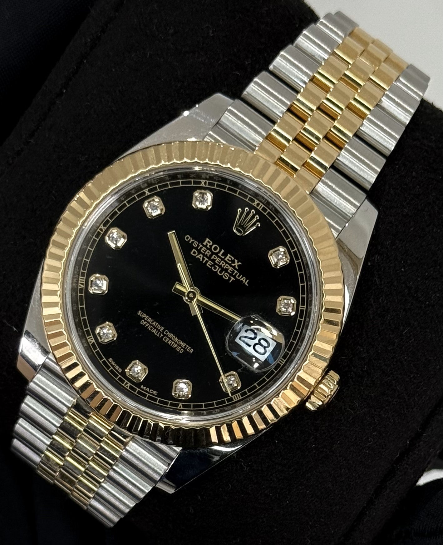 Rolex Datejust 41 Two Tone Black Diamond Dial Jubilee 126333 front right