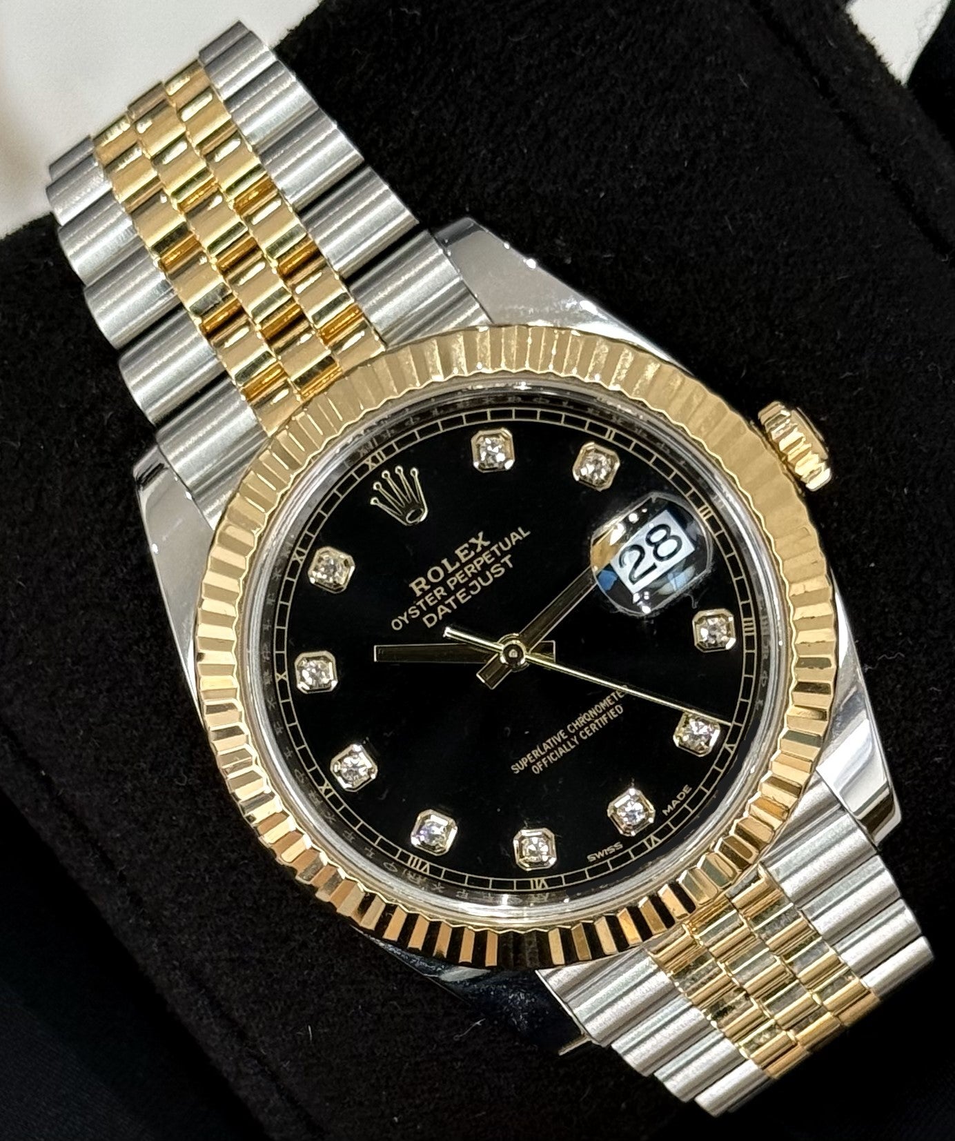 Rolex Datejust 41 Two Tone Black Diamond Dial Jubilee 126333 front left