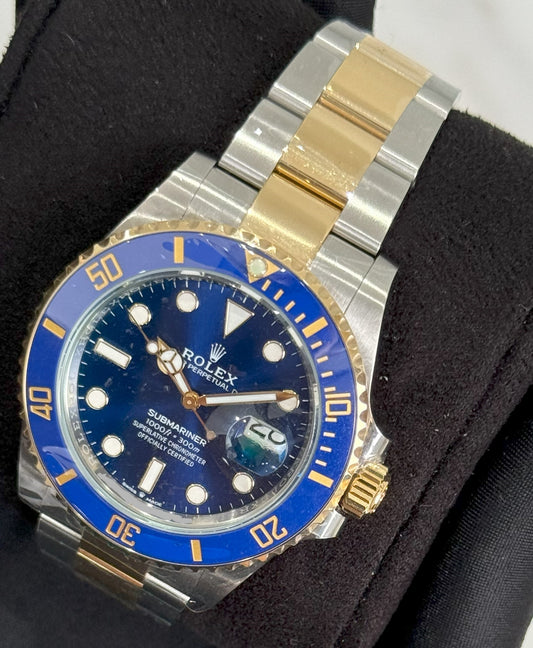 Rolex Submariner Date "Bluesy" Ceramic Gold & Steel 126613LB front right