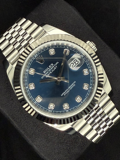Rolex Datejust 41 Blue with Diamonds Dial Fluted Bezel Steel Jubilee 126334 | 2022 | 41mm