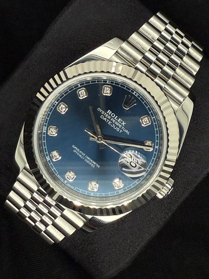 Rolex Datejust 41 Blue with Diamonds Dial Fluted Bezel Steel Jubilee 126334 | 2022 | 41mm