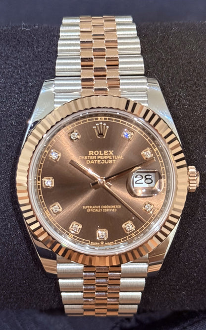 Rolex Datejust 41 Two Tone Rose Gold Chocolate Diamonds Dial