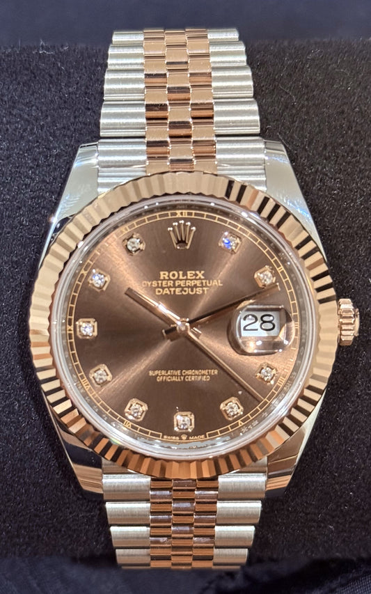 Rolex Datejust 41 Two Tone Rose Gold Chocolate Diamonds Dial  126331 front