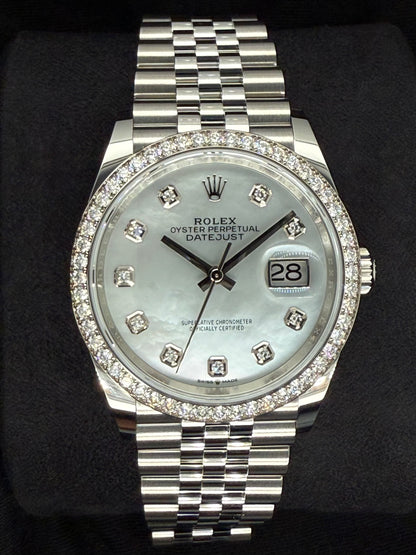 Rolex Datejust 36 Mother of Pearl ‘MOP’ Diamond Dial with Factory-Set Diamond Bezel Oystersteel Jubilee 126284RBR | 2025 | 36mm