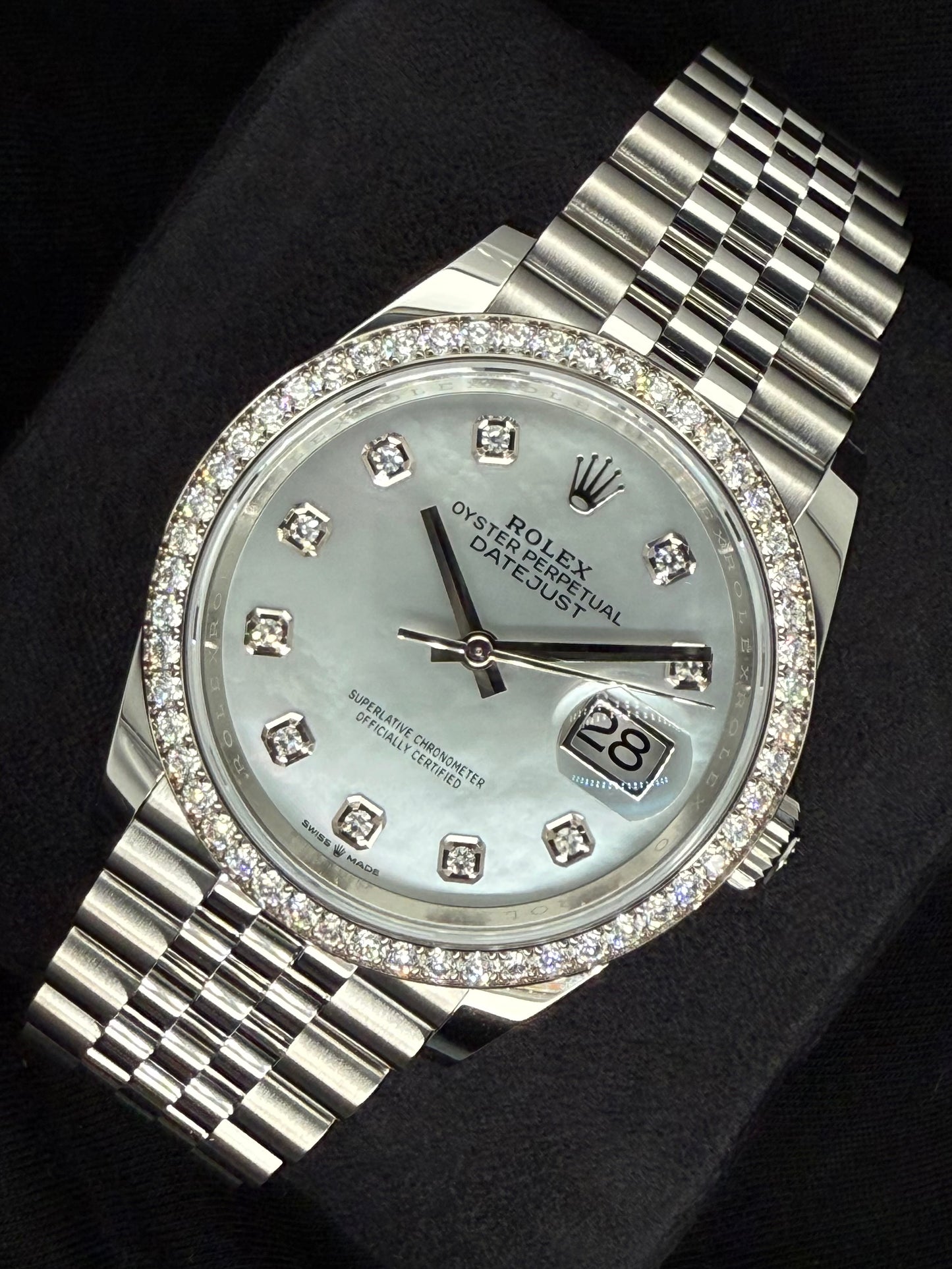 Rolex Datejust 36 Mother of Pearl ‘MOP’ Diamond Dial with Factory-Set Diamond Bezel Oystersteel Jubilee 126284RBR | 2025 | 36mm